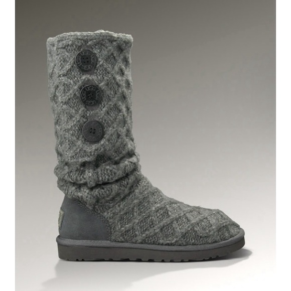 Ugg Australia Lattice Cardy Charcoal Grey Knit Boots - Picture 2 of 13